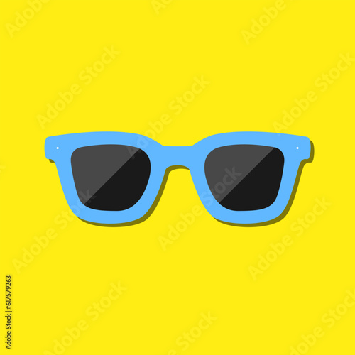 Vector Sunglasses Icon. Blue sunglasses on Yellow background