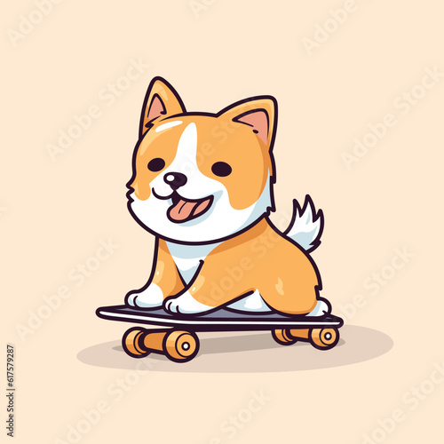 cute dog playing skateboard summer sport vector illustration