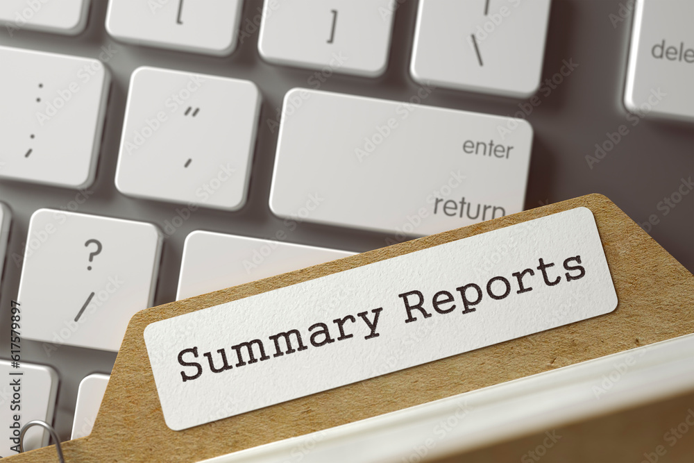 Summary Reports written on Card File on Background of Modern Laptop Keyboard. Business Concept. Closeup View. Toned Blurred Illustration. 3D Rendering. Summary Reports written on Card File on Background of Modern Laptop Keyboard. Business Concept. Closeup View. Toned Blurred Illustration. 3D Rendering.