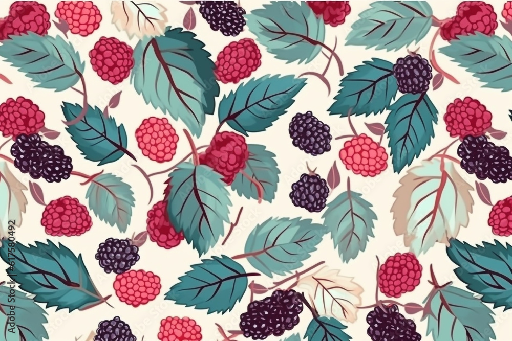 Raspberry and leaves pattern, in the style of anime aesthetic, clean and simple designs. Generative ai Raspberry and leaves pattern, in the style of anime aesthetic, clean and simple designs. Generative ai