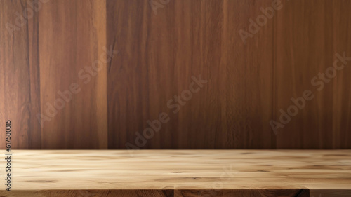Empty wooden table for product presentation with rustic composition © kanurism