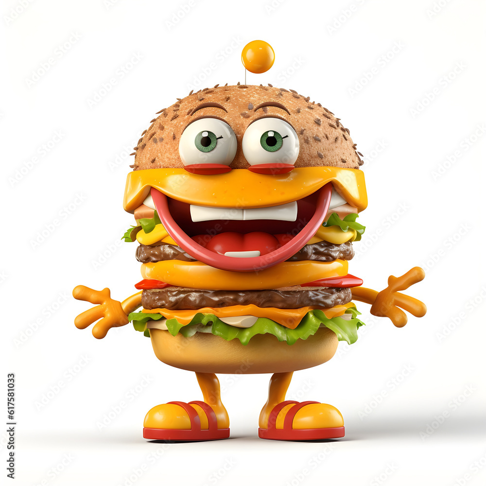 Cheese burger with a smiley face and legs isolated against white background Cheese burger with a smiley face and legs isolated against white background