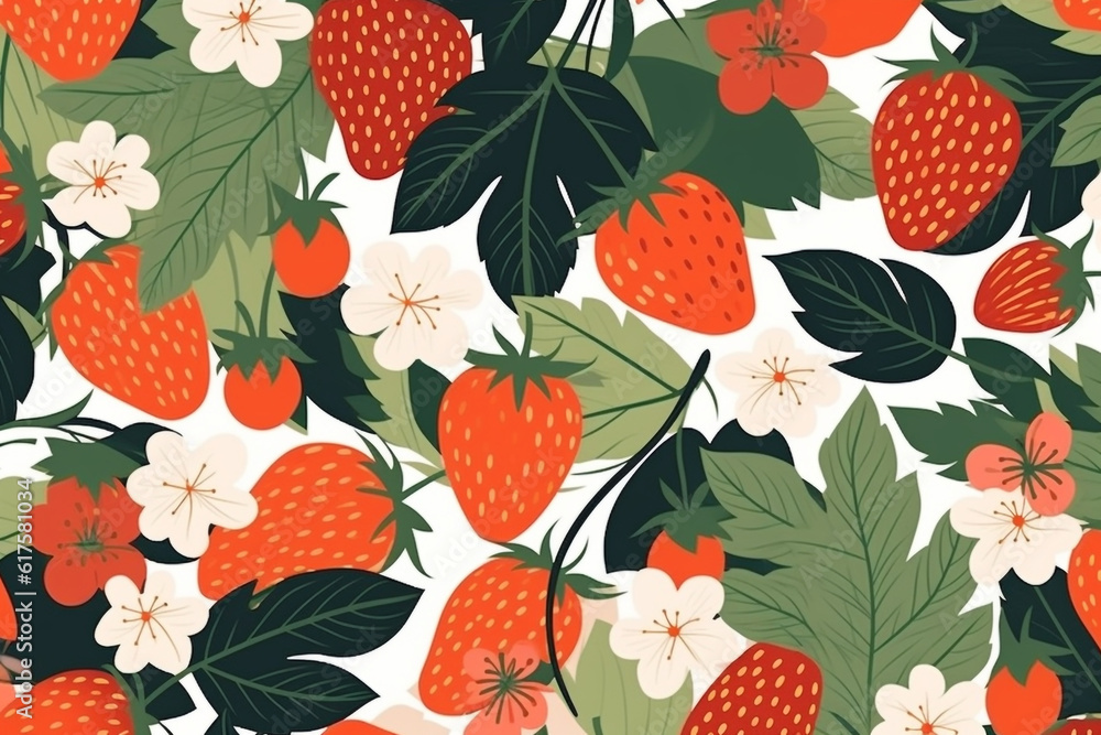 Strawberry and leaves pattern, in the style of anime aesthetic, clean and simple designs. Generative ai Strawberry and leaves pattern, in the style of anime aesthetic, clean and simple designs. Generative ai