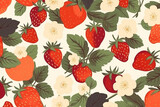 Strawberry and leaves pattern, in the style of anime aesthetic, clean and simple designs. Generative ai