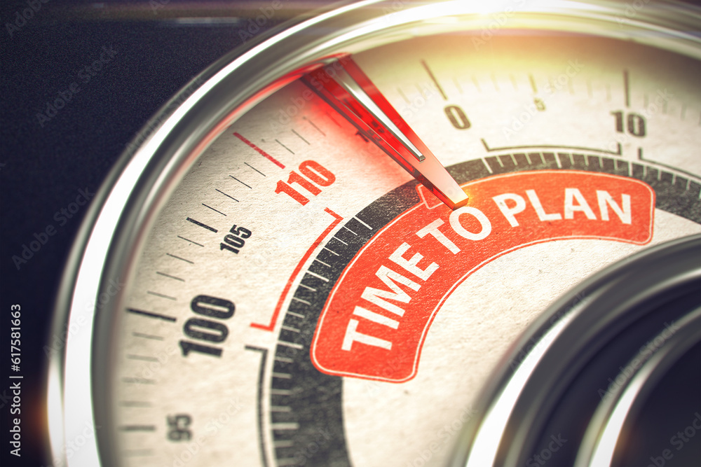 Time To Plan - Red Label on the Conceptual Speedmeter with Needle. Business Mode Concept. 3D Render. Time To Plan - Red Label on the Conceptual Speedmeter with Needle. Business Mode Concept. 3D Render.