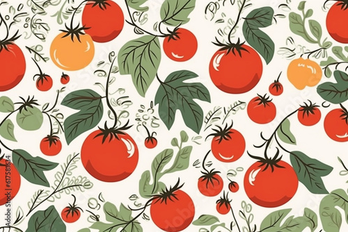tomato and leaves pattern  in the style of anime aesthetic  clean and simple designs. Generative ai