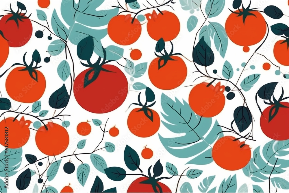 tomato and leaves pattern, in the style of anime aesthetic, clean and simple designs. Generative ai tomato and leaves pattern, in the style of anime aesthetic, clean and simple designs. Generative ai