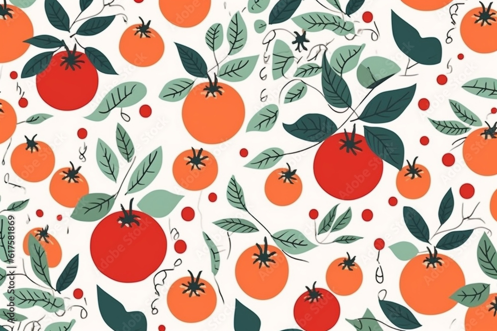 tomato and leaves pattern, in the style of anime aesthetic, clean and simple designs. Generative ai tomato and leaves pattern, in the style of anime aesthetic, clean and simple designs. Generative ai