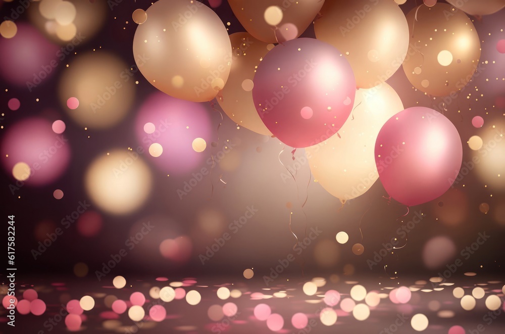 Gold And Pink Glitter Balloons Birthday Celebration Background Generative AI