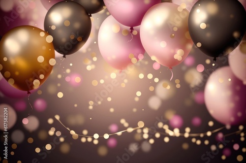 Gold And Pink Balloons Birthday Festival Backdrop Generative AI
