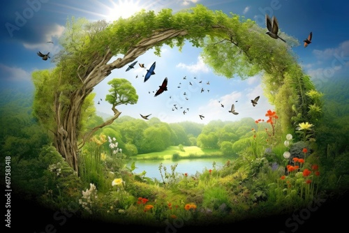 Illustration image  Nature and Sustainability  Eco-friendly Living and conservation  Concept art of Earth and animal life in different environments  Generative AI illustration