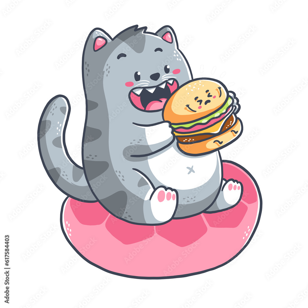 Fototapeta premium Cat eating burger