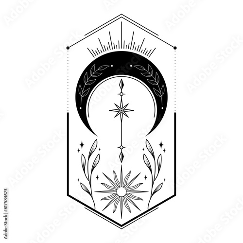 monochrome celestial moon and sun with frame illustration