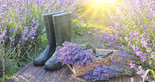 Box with lavender flowers a...