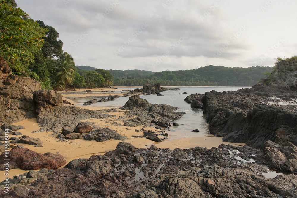 Praia Coco on an overcast day, Principe Island, Sao Tome and Principe, Africa Praia Coco on an overcast day, Principe Island, Sao Tome and Principe, Africa