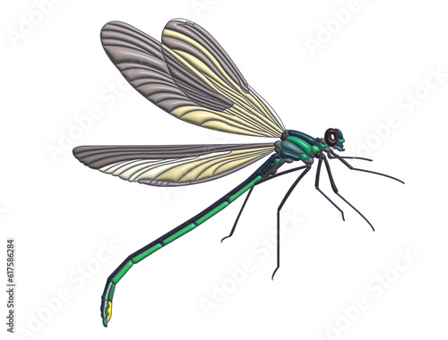 Dragonfly in 3D rendering style on transparent background.