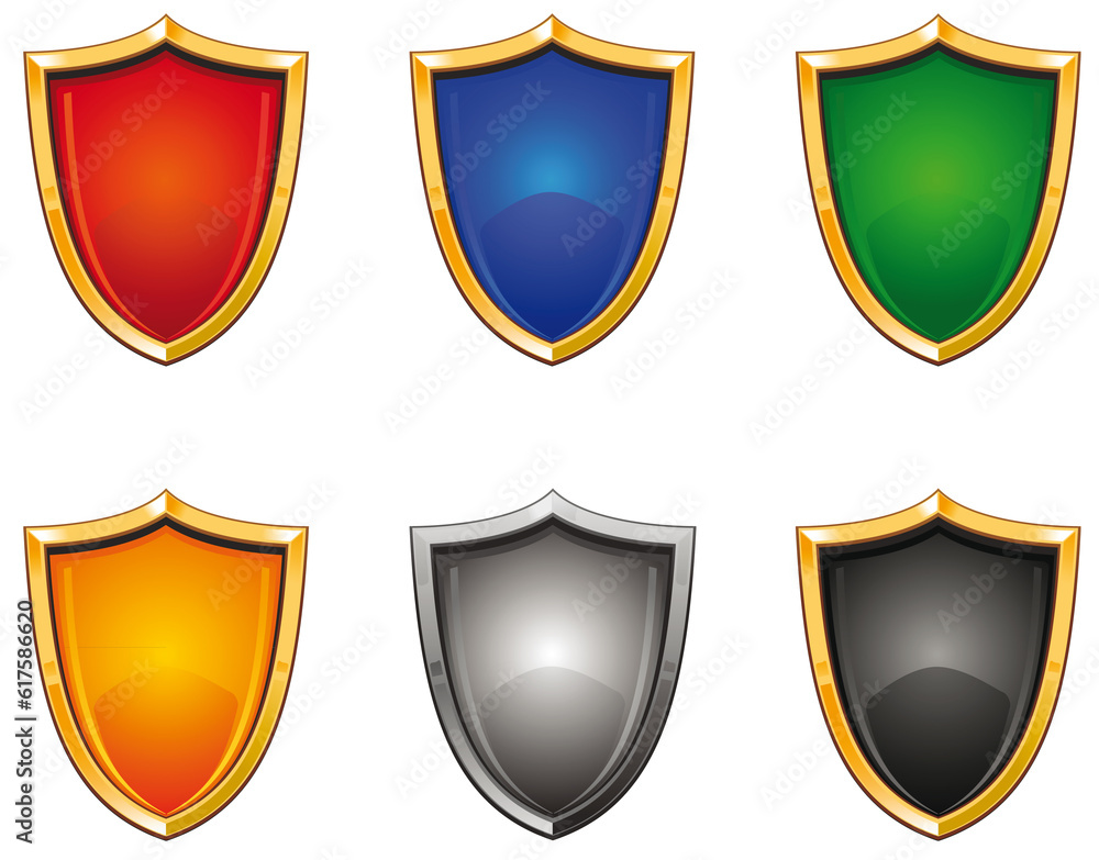 Shiny shields of different colors Shiny shields of different colors