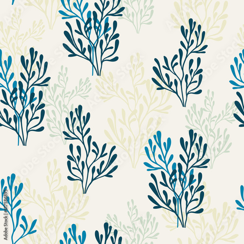 Summer seamless pattern with abstract flora element. Vector plant wallpaper.