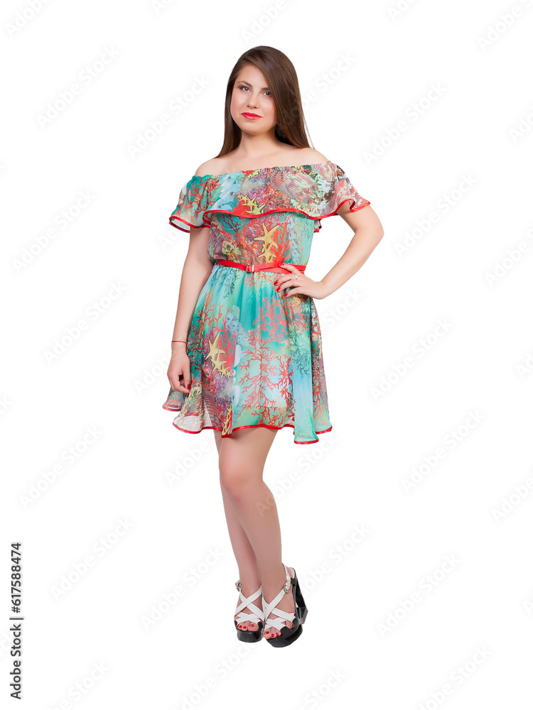 young beautiful caucasian girl on white background