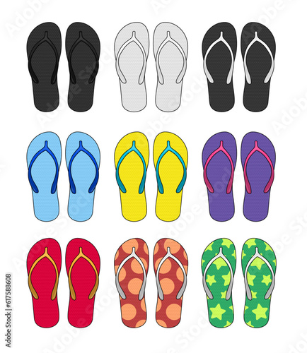 Beach sandals ( Flip Flops ) template vector illustration set