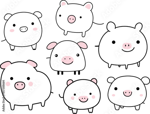 A set of vector arts o minimalist cute pigs pattern.