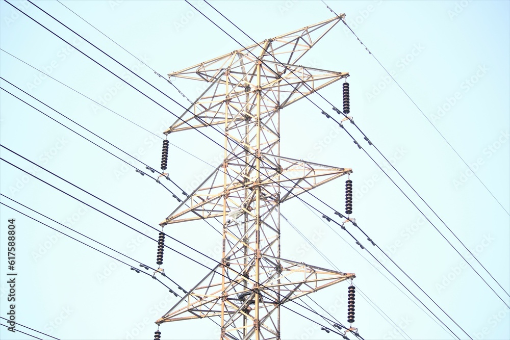 central electricity pylon with clear sky background central electricity pylon with clear sky background