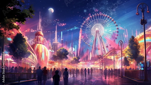 Obraz na płótnie 夜の遊園地,Generative AI AI画像
