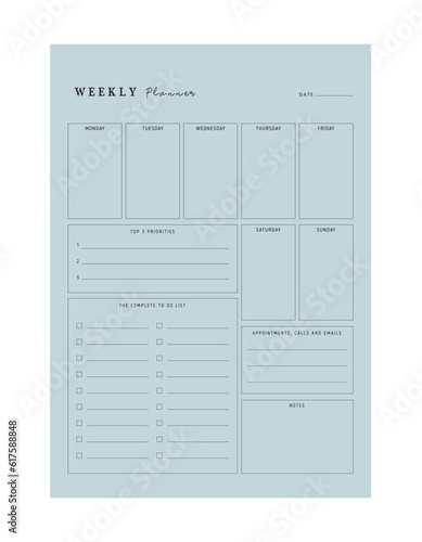 3 set of weekly planner. (soft blue)