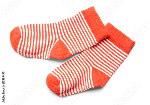 Pair of red baby socks on w...