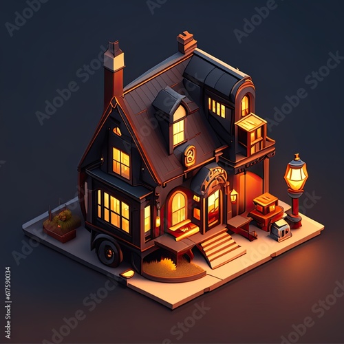 isometric 3D middle age house