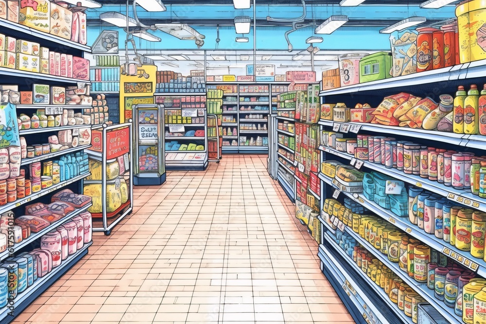 スーパーマーケット店内風景,Generative AI AI画像