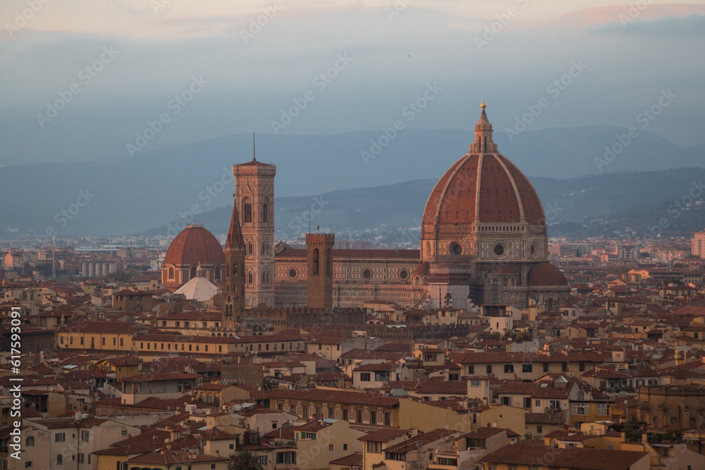 Italy, Florence - November 01 2016: view of Florence Cathedral at sunset light on November 01 2016 in Florence Italy.