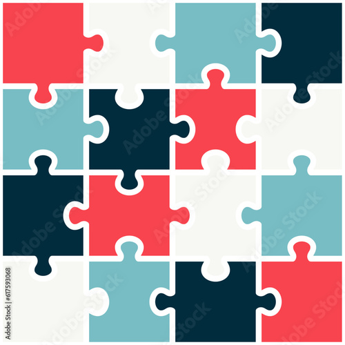 puzzle seamless pattern design background, cute vector texture for bedding, fabric, wallpaper, wrapping paper, textile, t-shirt print red, blue, gray color