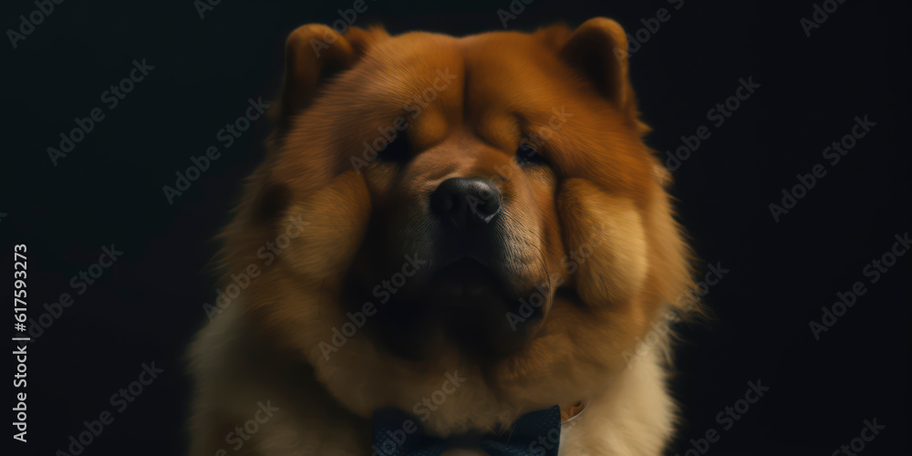 A portrait of a Chow Chow dog wearing a business suit. AI Generated
