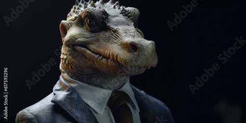 A portrait of a Cocodrile wearing a business suit. AI Generated