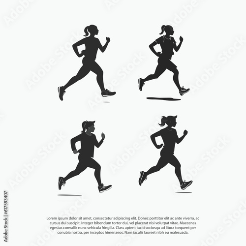 Run. Running girl or women, vector set of isolated silhouettes black and white for animation or poster resizeable vector photo