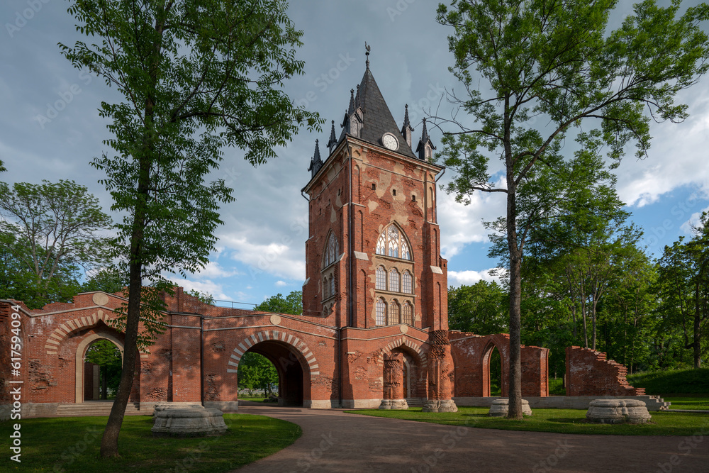 Chapelle Pavilion in Alexander Park of Tsarskoye Selo on a sunny summer day, Pushkin, Saint Petersburg, Russia