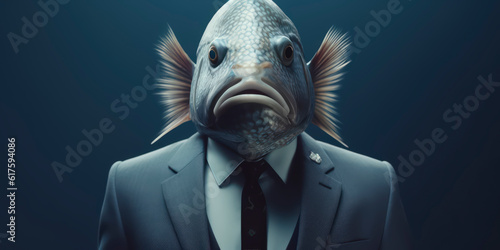 A portrait of a Fish wearing a business suit. AI Generated