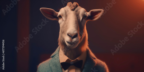 A portrait of a Goat wearing a business suit. AI Generated