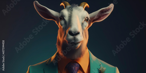 A portrait of a Goat wearing a business suit. AI Generated