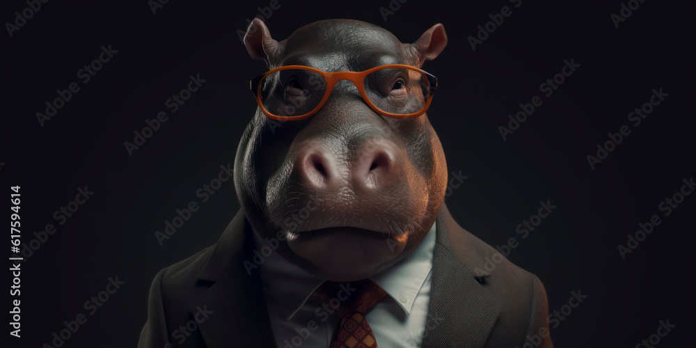 A portrait of a Hippo wearing a business suit. AI Generated A portrait of a Hippo wearing a business suit. AI Generated