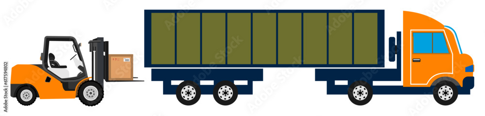 Forklift loading pallet boxes into truck. Logistics Concept. Vector ...