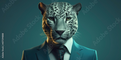 A portrait of a Jaguar wearing a business suit. AI Generated