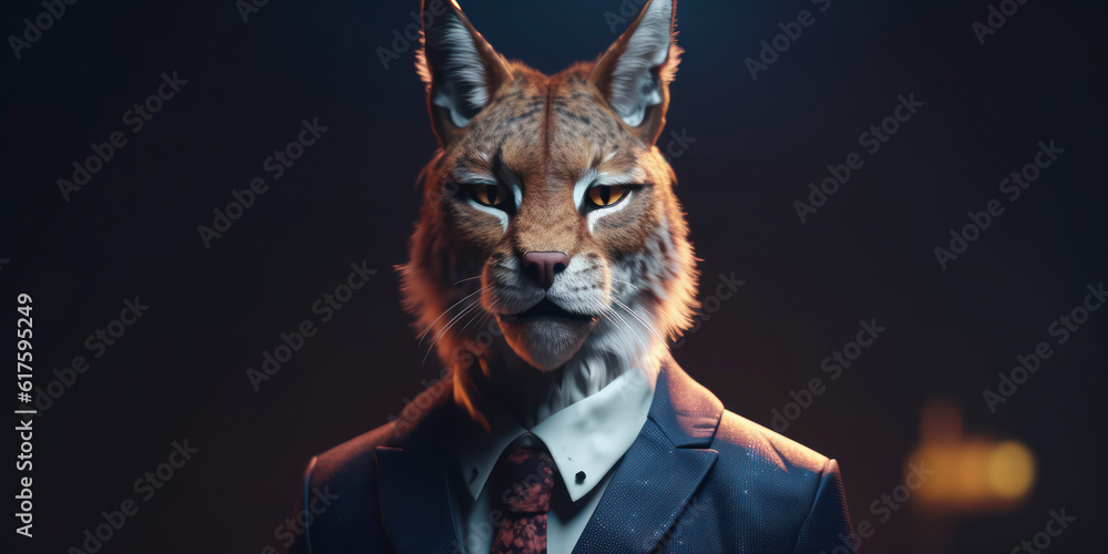 A portrait of a Lynx wearing a business suit. AI Generated