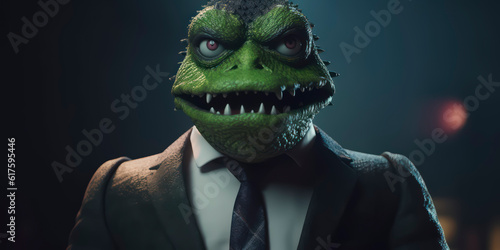 A portrait of a Monster wearing a business suit. AI Generated
