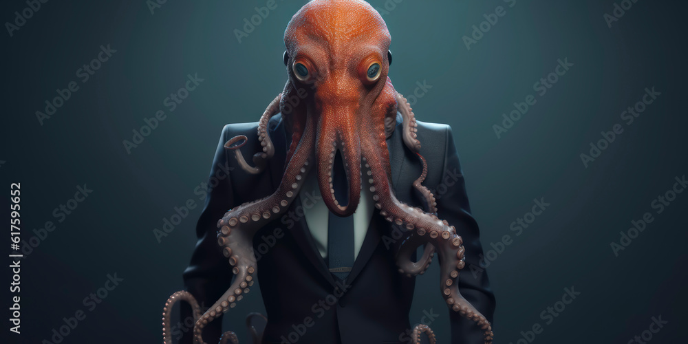 A portrait of a Octopus wearing a business suit. AI Generated