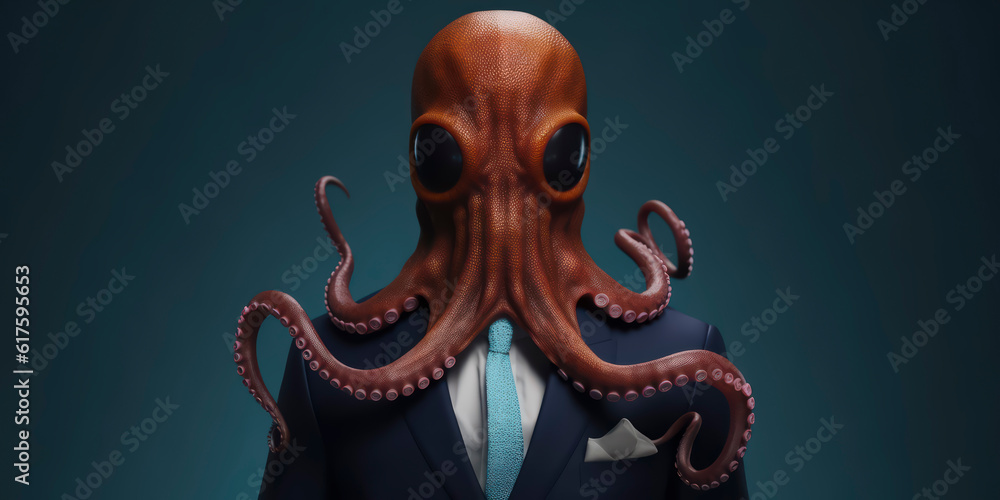 A portrait of a Octopus wearing a business suit. AI Generated A portrait of a Octopus wearing a business suit. AI Generated