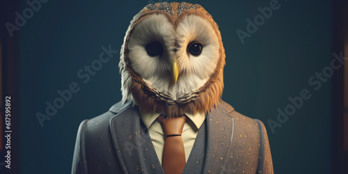 A portrait of a Owl wearing a business suit. AI Generated