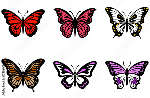 set of Butterfly beautiful wings, spring nature, vector illustration 