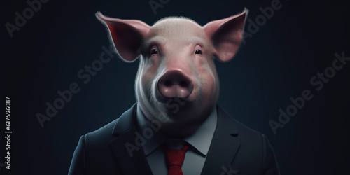 A portrait of a Pig wearing a business suit. AI Generated